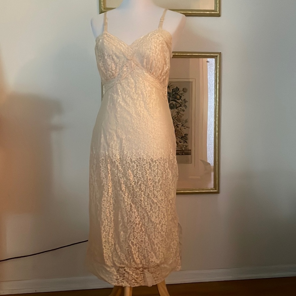 Vintage off white cream midi lace dress
